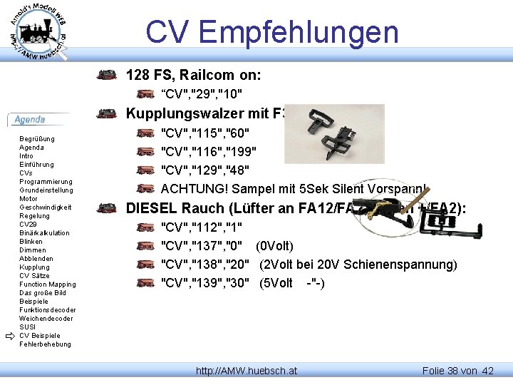 CV Empfehlungen 128 FS, Railcom on: “CV", "29", "10" Kupplungswalzer mit F 3 an