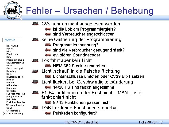 Fehler – Ursachen / Behebung CVs können nicht ausgelesen werden ist die Lok am