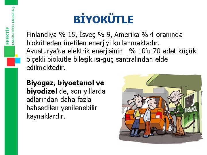 BİYOKÜTLE Finlandiya % 15, İsveç % 9, Amerika % 4 oranında biokütleden üretilen enerjiyi