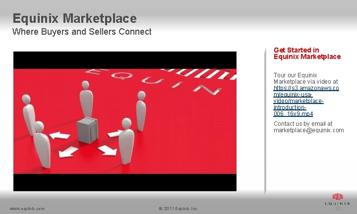 Equinix Marketplace Where Buyers and Sellers Connect Get Started in Equinix Marketplace Tour Equinix