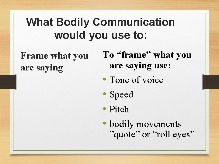 What Bodily Communication would you use to: Frame what you are saying To “frame”