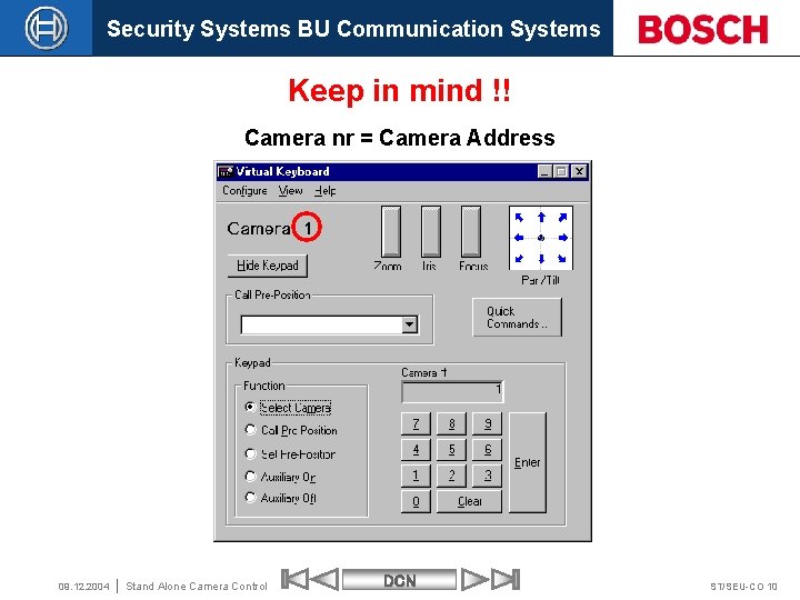 Security Systems BU Communication Systems Keep in mind !! Camera nr = Camera Address