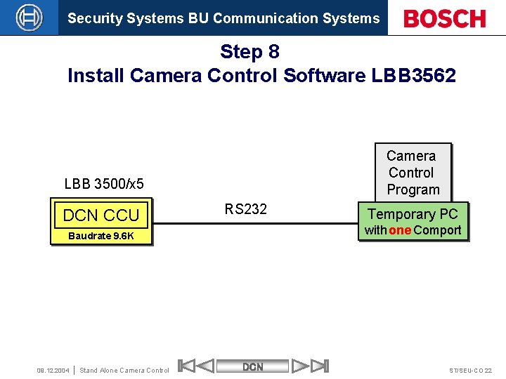 Security Systems BU Communication Systems Step 8 Install Camera Control Software LBB 3562 Camera