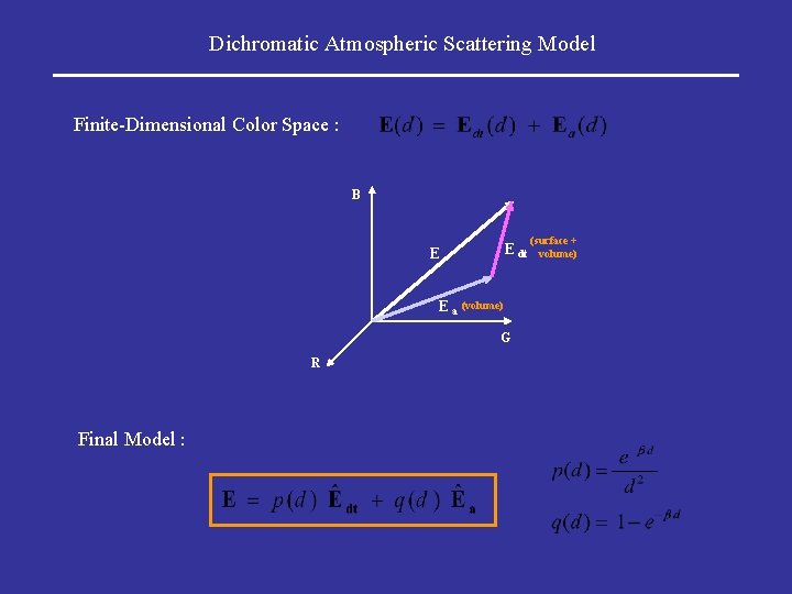 Dichromatic Atmospheric Scattering Model Finite-Dimensional Color Space : B E dt E E a