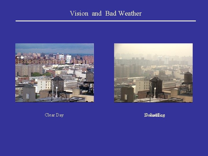 Vision and Bad Weather Clear Day Dense Rain Fog Noon Haze 