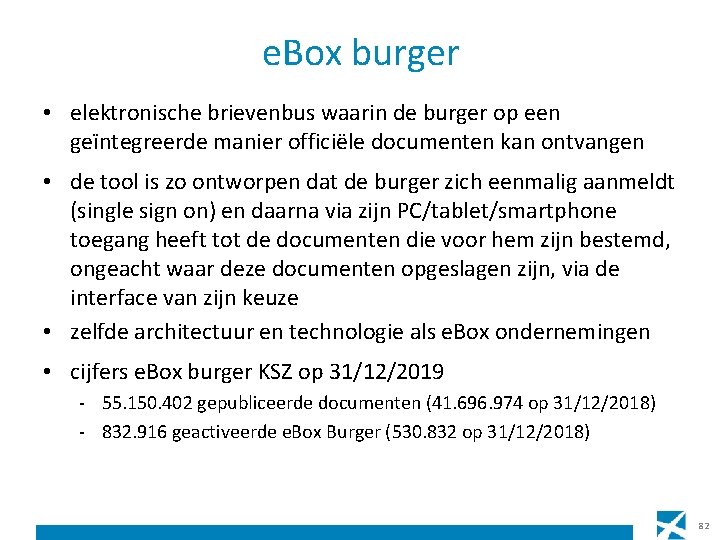 e. Box burger • elektronische brievenbus waarin de burger op een geïntegreerde manier officiële