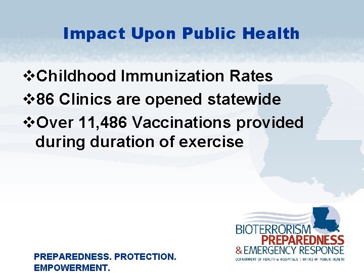 Impact Upon Public Health v. Childhood Immunization Rates v 86 Clinics are opened statewide