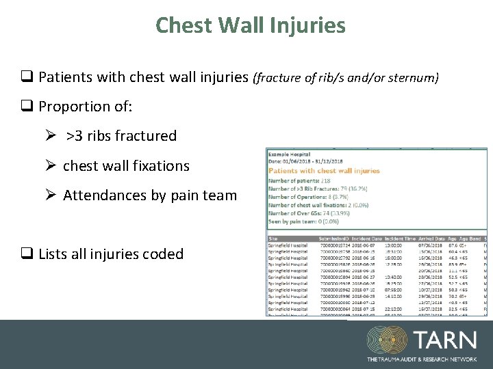Chest Wall Injuries q Patients with chest wall injuries (fracture of rib/s and/or sternum)