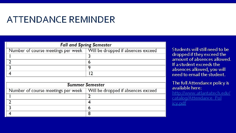 ATTENDANCE REMINDER Students will still need to be dropped if they exceed the amount