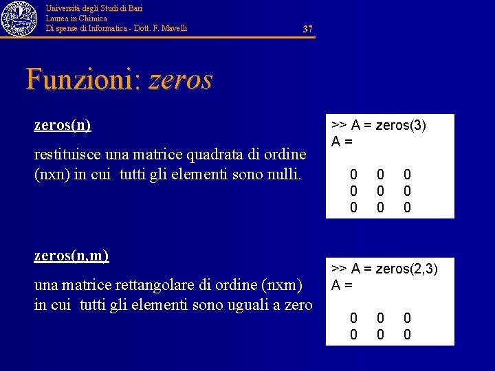 Università degli Studi di Bari Laurea in Chimica Di spense di Informatica - Dott.