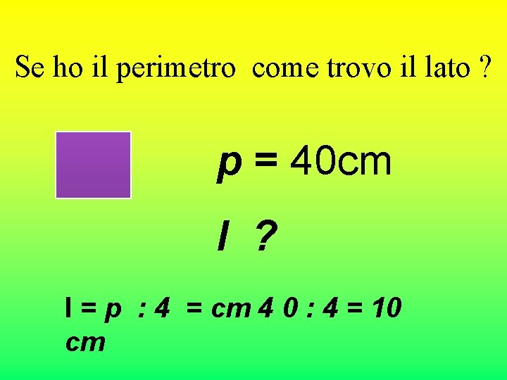 Se ho il perimetro come trovo il lato ? p = 40 cm l