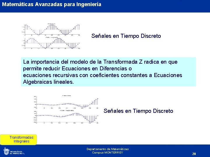 Matemáticas Avanzadas para Ingeniería Señales en Tiempo Discreto La importancia del modelo de la