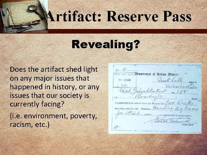 Artifact: Reserve Pass Revealing? Does the artifact shed light on any major issues that