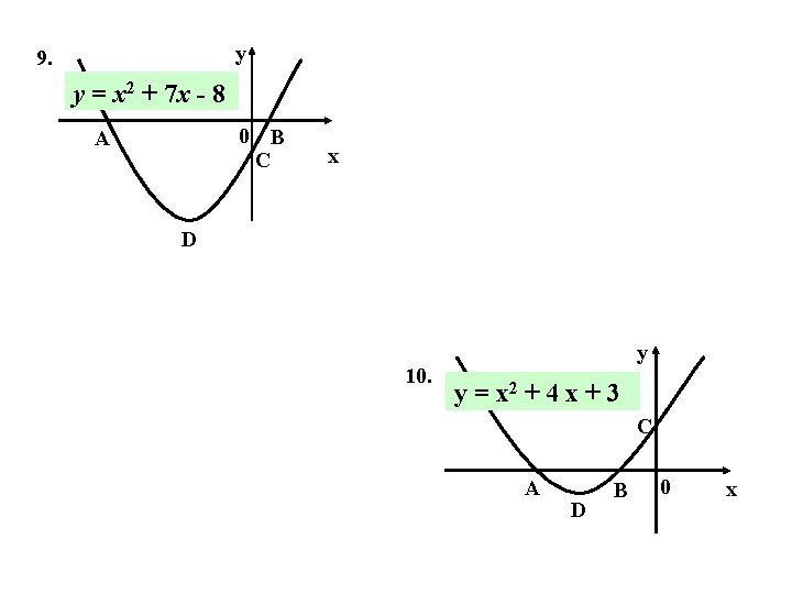 y 9. y = x 2 + 7 x - 8 0 B C