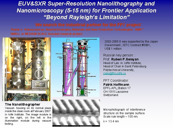 EUV&SXR Super-Resolution Nanolithography and Nanomicroscopy (5 -15 nm) for Frontier Application “Beyond Rayleigh’s Limitation” EUV&SXR Super-Resolution Nanolithography and Nanomicroscopy (5 -15 nm) for Frontier Application “Beyond Rayleigh’s Limitation”