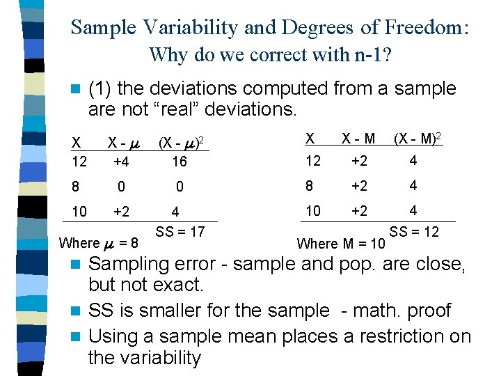 Sample Variability and Degrees of Freedom: Why do we correct with n-1? n (1)