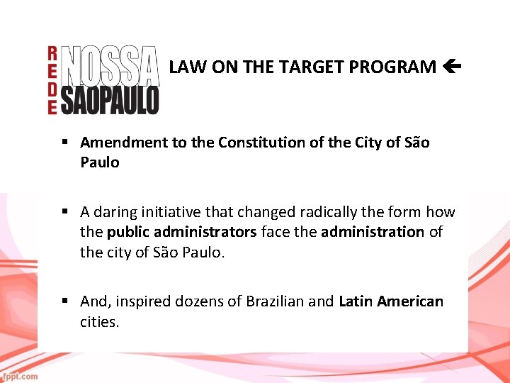 LAW ON THE TARGET PROGRAM § Amendment to the Constitution of the City of