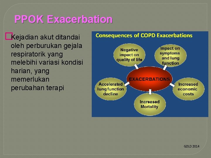 PPOK Exacerbation �Kejadian akut ditandai oleh perburukan gejala respiratorik yang melebihi variasi kondisi harian,