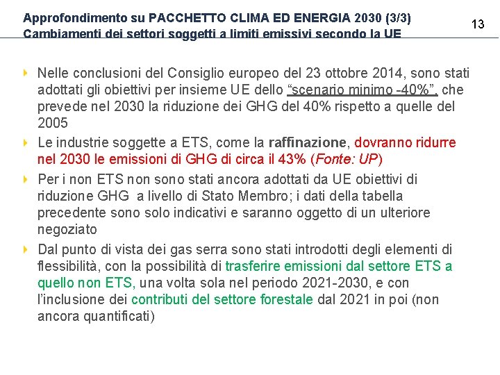 Approfondimento su PACCHETTO CLIMA ED ENERGIA 2030 (3/3) Cambiamenti dei settori soggetti a limiti Approfondimento su PACCHETTO CLIMA ED ENERGIA 2030 (3/3) Cambiamenti dei settori soggetti a limiti