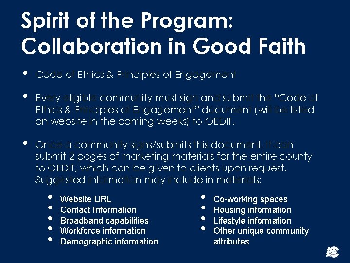 Spirit of the Program: Collaboration in Good Faith • • Code of Ethics &