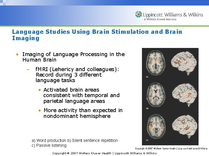 Language Studies Using Brain Stimulation and Brain Imaging • Imaging of Language Processing in