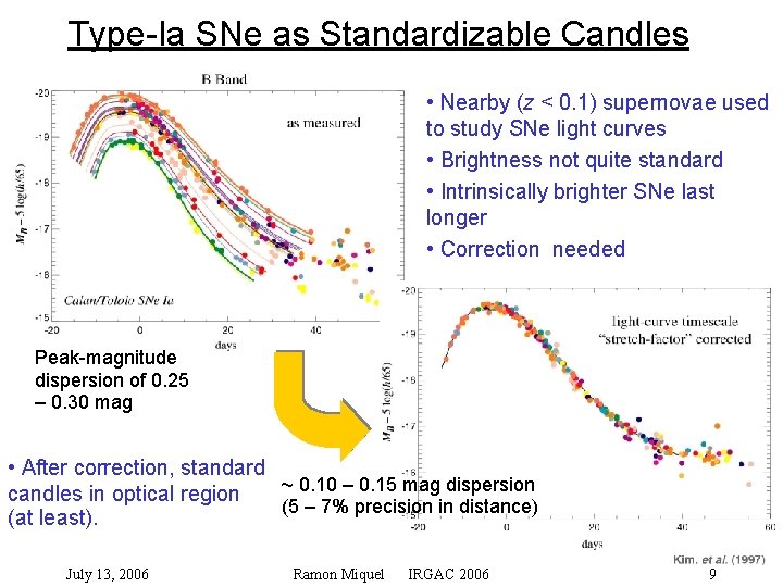 Type-Ia SNe as Standardizable Candles • Nearby (z < 0. 1) supernovae used to