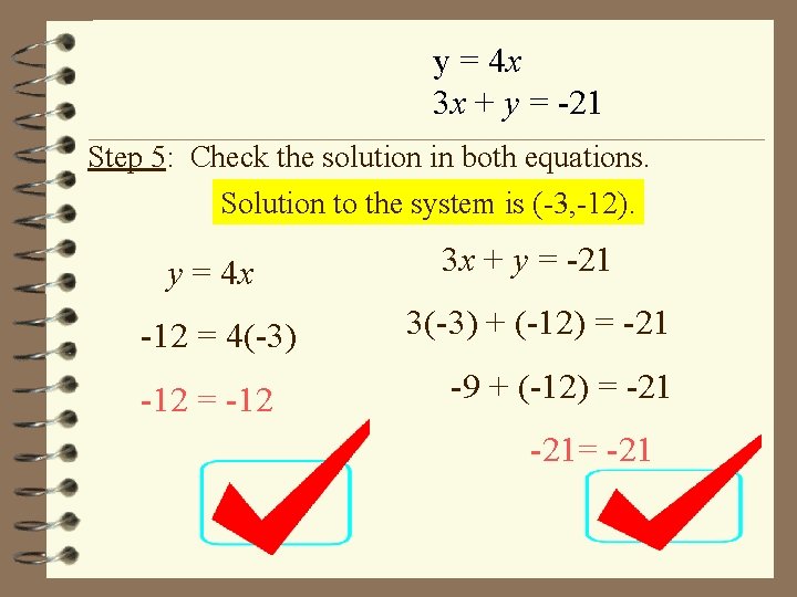 y = 4 x 3 x + y = -21 Step 5: Check the y = 4 x 3 x + y = -21 Step 5: Check the