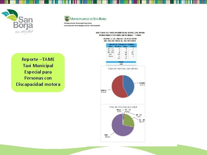 Reporte –TAME Taxi Municipal Especial para Personas con Discapacidad motora 