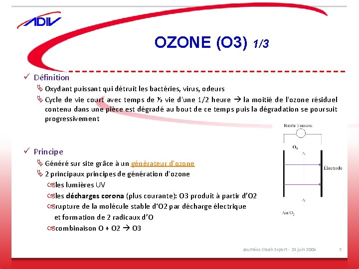 OZONE (O 3) 1/3 ü Définition Ä Oxydant puissant qui détruit les bactéries, virus,