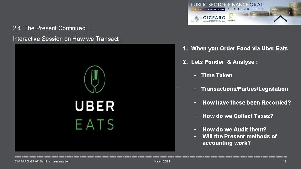 2. 4 The Present Continued …. Interactive Session on How we Transact : 1.