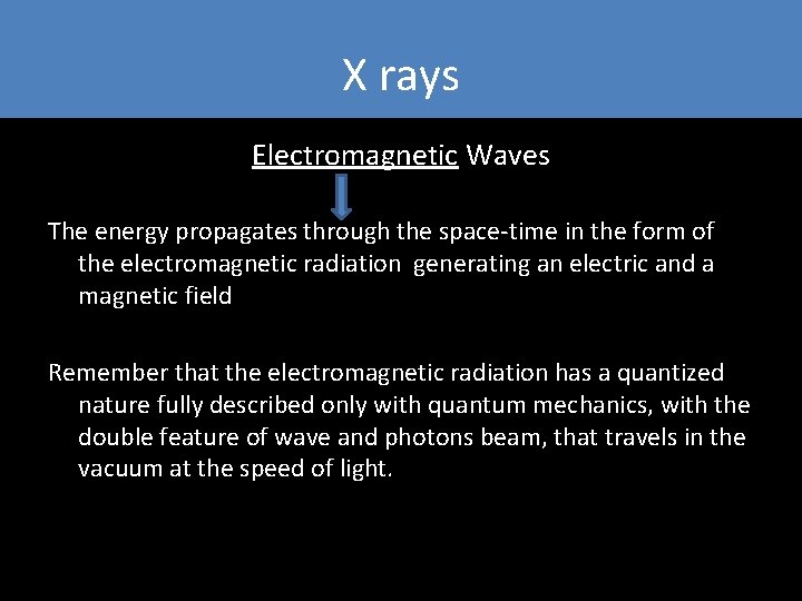 X rays Electromagnetic Waves The energy propagates through the space-time in the form of X rays Electromagnetic Waves The energy propagates through the space-time in the form of