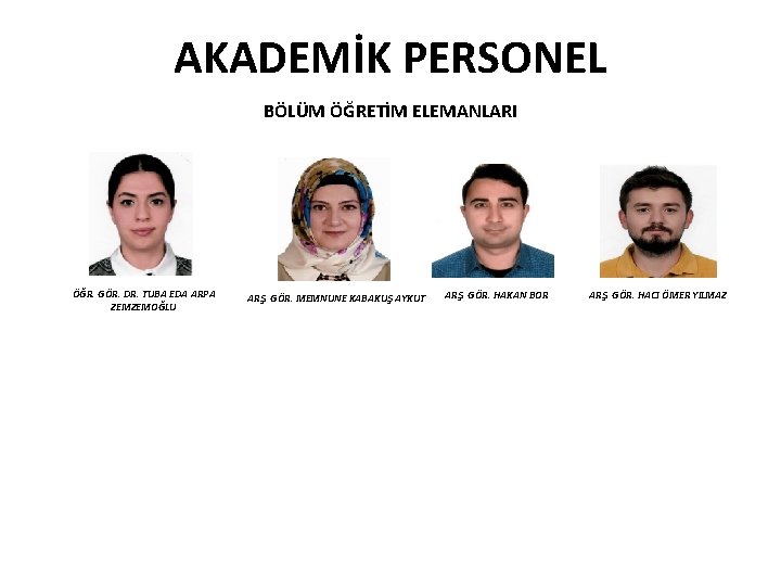 AKADEMİK PERSONEL BÖLÜM ÖĞRETİM ELEMANLARI ÖĞR. GÖR. DR. TUBA EDA ARPA ZEMZEMOĞLU ARŞ. GÖR.