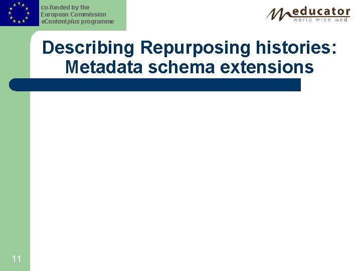 co-funded by the European Commission e. Contentplus programme Describing Repurposing histories: Metadata schema extensions