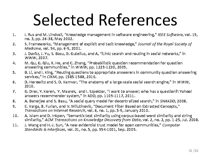 Selected References 1. 2. 3. 4. 5. 6. 7. 8. 9. 10. 11. I.