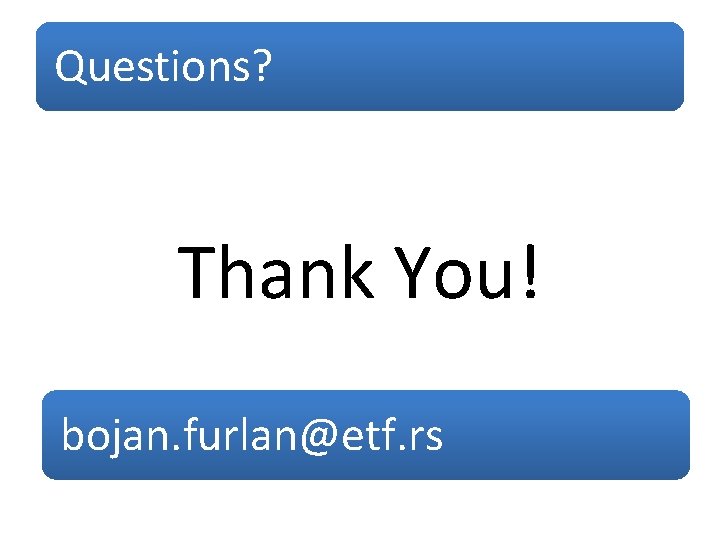 Questions? Thank You! bojan. furlan@etf. rs 