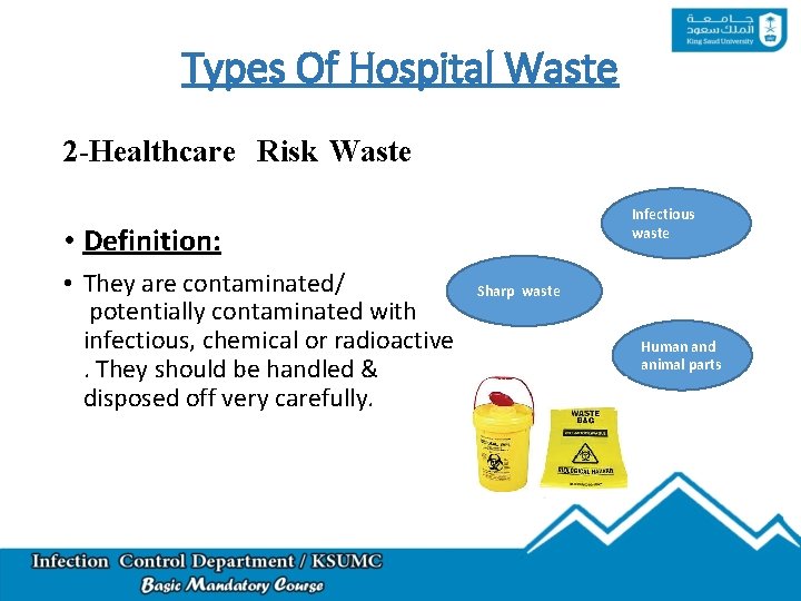 Types Of Hospital Waste 2 -Healthcare Risk Waste Infectious waste • Definition: • They