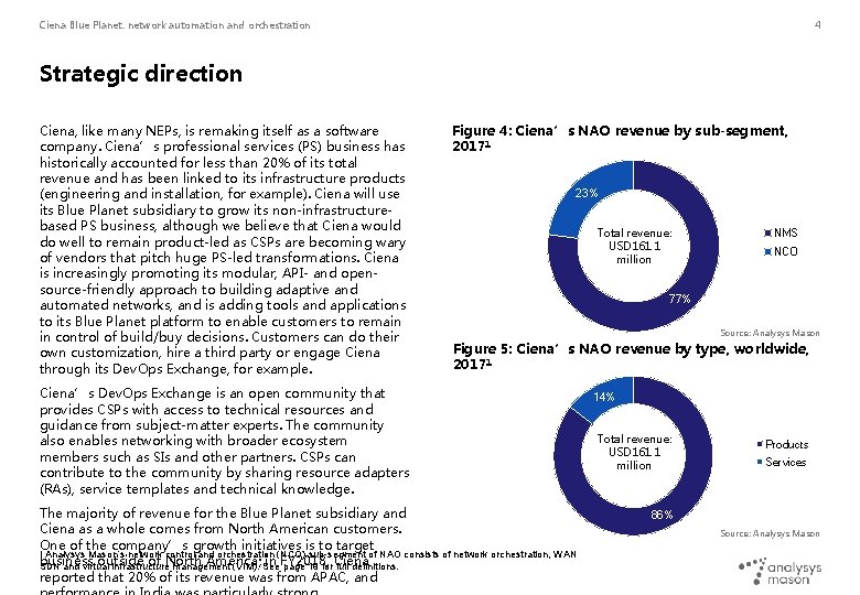 Ciena Blue Planet: network automation and orchestration 4 Strategic direction Ciena, like many NEPs,