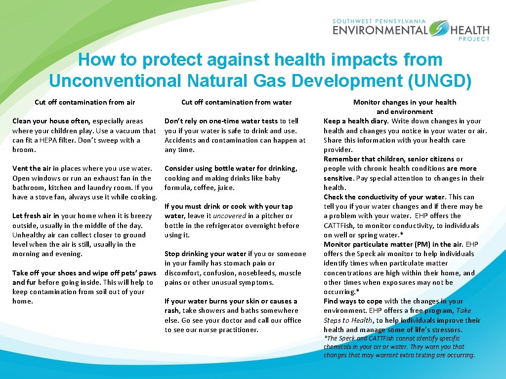 How to protect against health impacts from Unconventional Natural Gas Development (UNGD) Cut off
