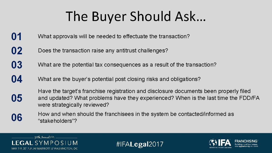 The Buyer Should Ask… 01 02 03 04 What approvals will be needed to The Buyer Should Ask… 01 02 03 04 What approvals will be needed to