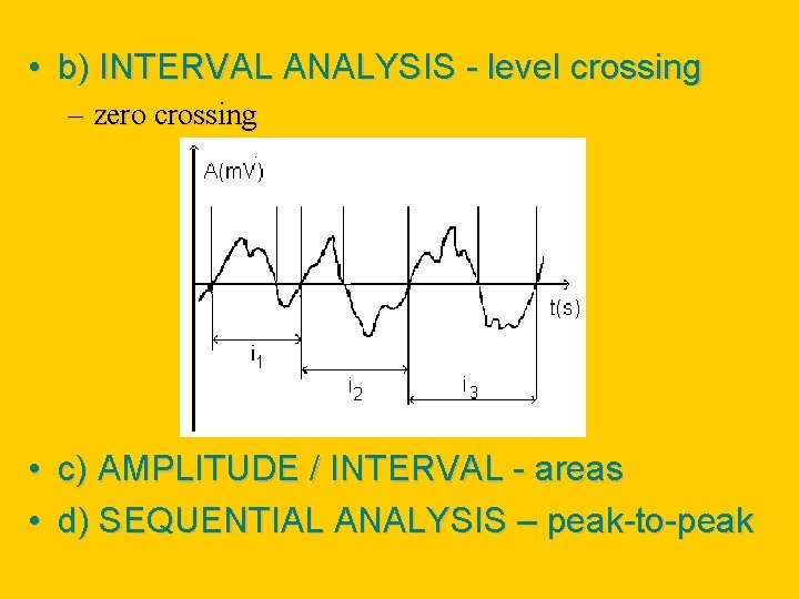  • b) INTERVAL ANALYSIS - level crossing – zero crossing • c) AMPLITUDE