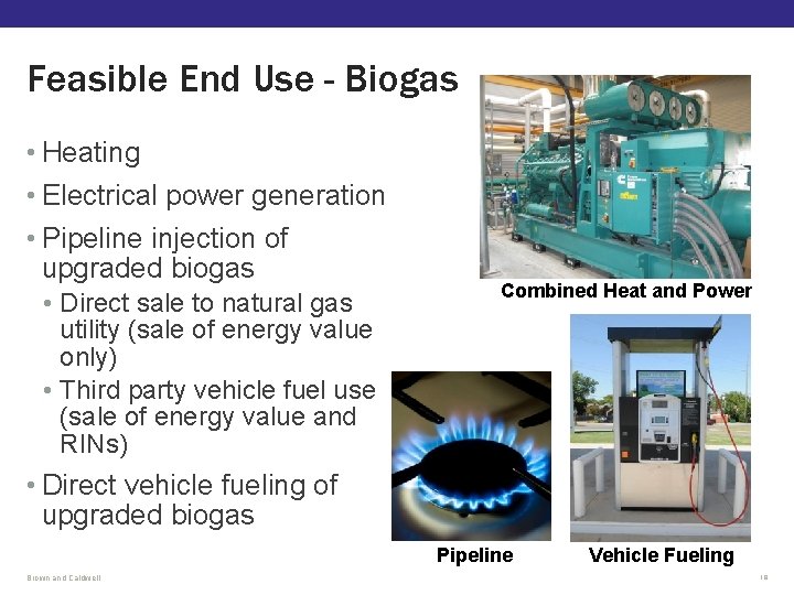 Feasible End Use - Biogas • Heating • Electrical power generation • Pipeline injection Feasible End Use - Biogas • Heating • Electrical power generation • Pipeline injection