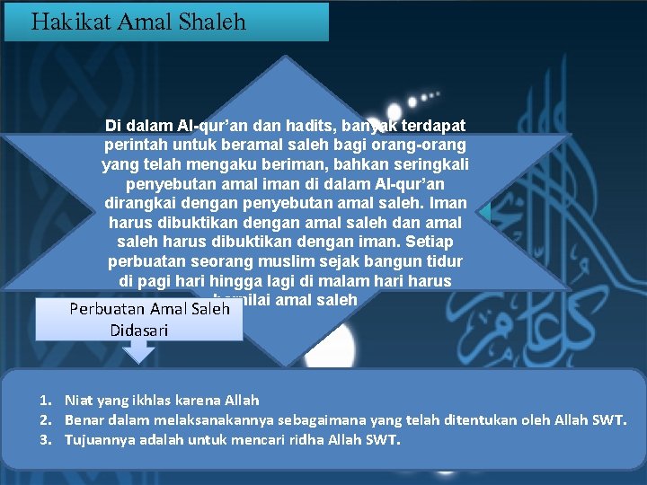 Hakikat Amal Shaleh Di dalam Al-qur’an dan hadits, banyak terdapat perintah untuk beramal saleh