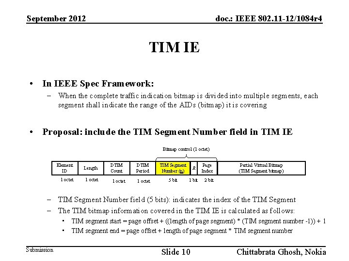 September 2012 doc. : IEEE 802. 11 -12/1084 r 4 TIM IE • In