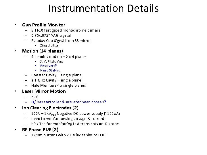 Instrumentation Details • Gun Profile Monitor – B 1610 fast gated monochrome camera –