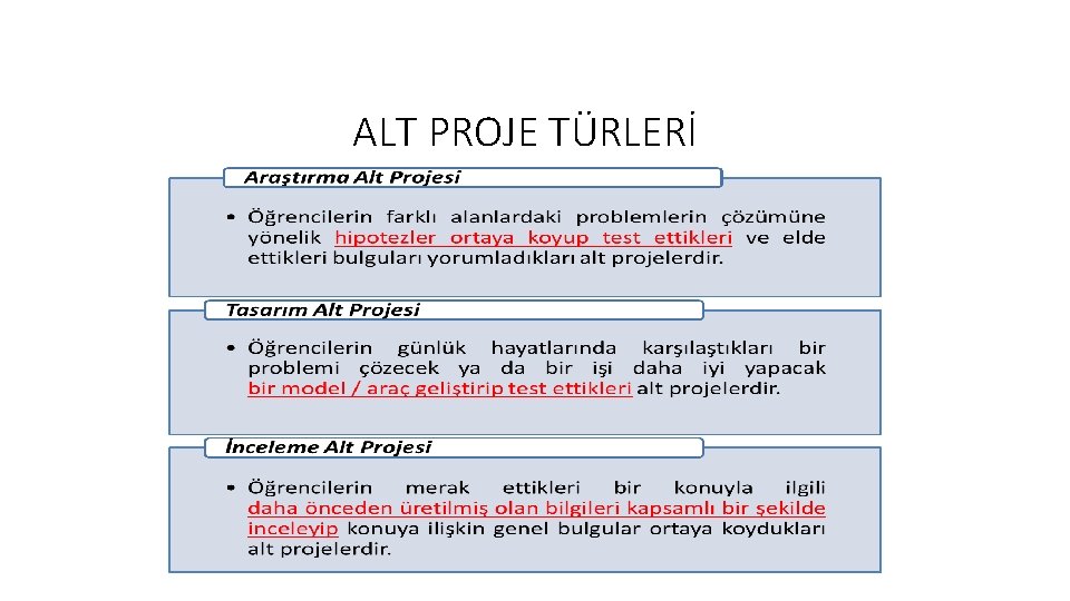 ALT PROJE TÜRLERİ ALT PROJE TÜRLERİ