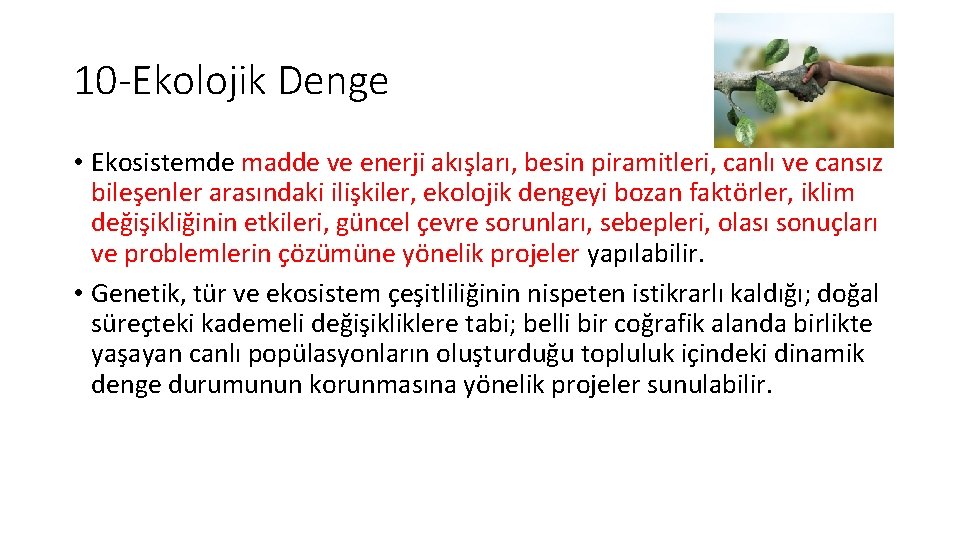 10 -Ekolojik Denge • Ekosistemde madde ve enerji akışları, besin piramitleri, canlı ve cansız 10 -Ekolojik Denge • Ekosistemde madde ve enerji akışları, besin piramitleri, canlı ve cansız