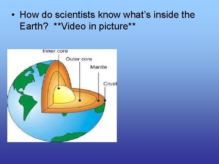 • How do scientists know what’s inside the Earth? **Video in picture** • How do scientists know what’s inside the Earth? **Video in picture**
