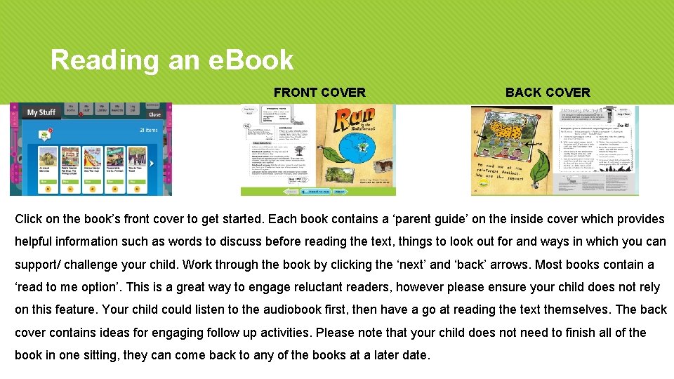 Reading an e. Book FRONT COVER BACK COVER Click on the book’s front cover Reading an e. Book FRONT COVER BACK COVER Click on the book’s front cover