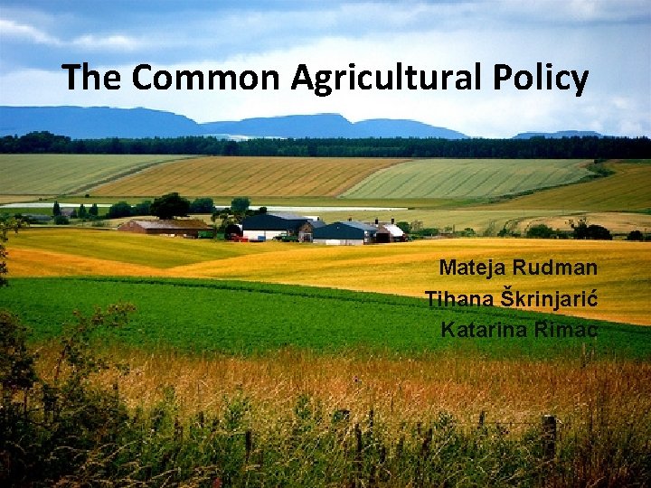 The Common Agricultural Policy Mateja Rudman Tihana Škrinjarić Katarina Rimac 