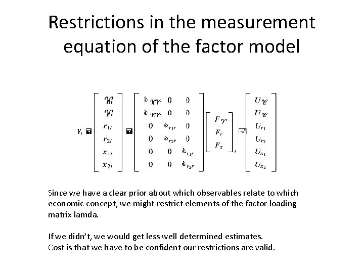 Restrictions in the measurement equation of the factor model Since we have a clear Restrictions in the measurement equation of the factor model Since we have a clear